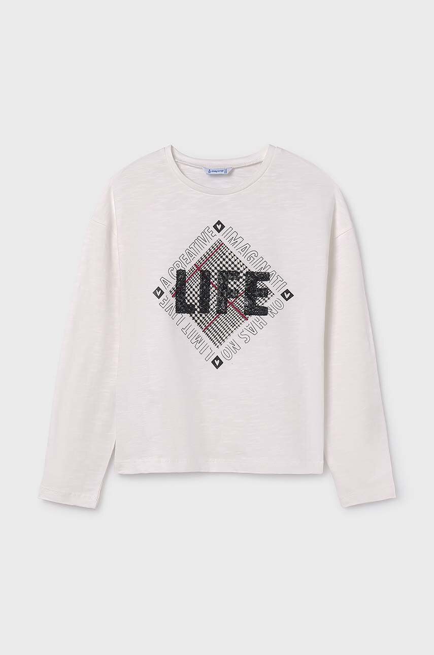 Mayoral longsleeve din bumbac pentru copii culoarea bej, 7008