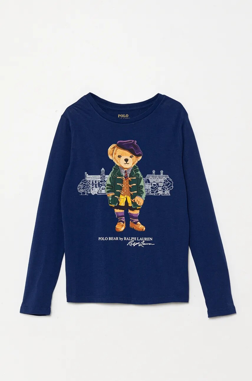 Levně Dětské bavlněné tričko s dlouhým rukávem Polo Ralph Lauren modrá barva, 313951081001