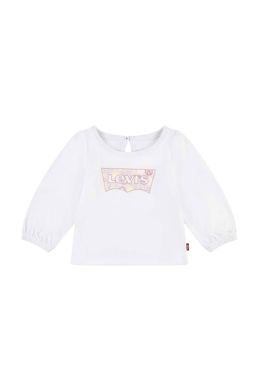 Levi's longsleeve din bumbac pentru bebeluși BATWING LS PUFF DETAIL TOP culoarea alb, 1EL412 Levi's longsleeve din bumbac pentru bebeluși BATWING LS PUFF DETAIL TOP culoarea alb, 1EL412