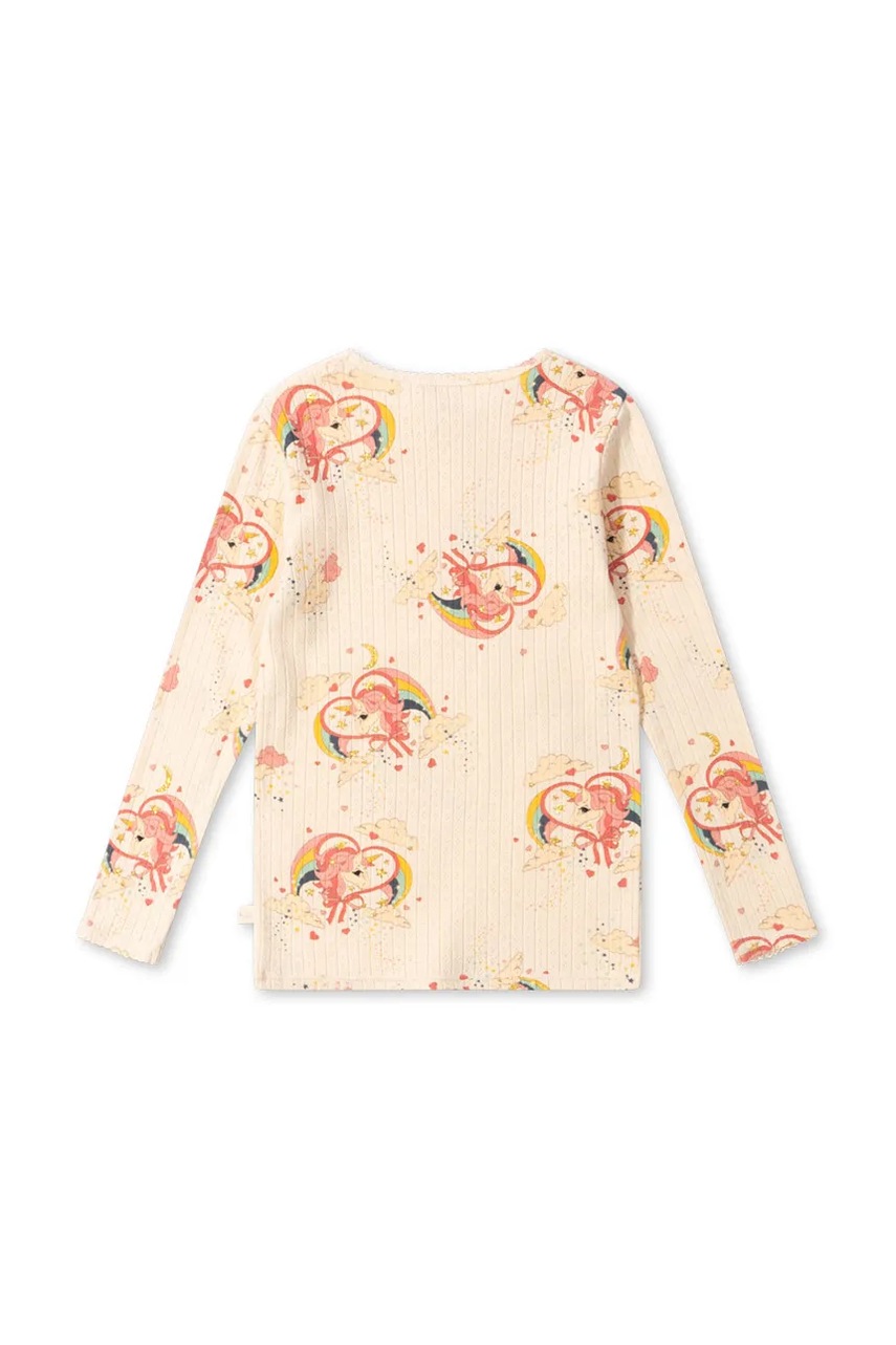 Дитячий бавовняний лонгслів Konges Sløjd MINNIE GLITTER BLOUSE GOTS колір бежевий KS102053 Дитячий бавовняний лонгслів Konges Sløjd MINNIE GLITTER BLOUSE GOTS колір бежевий KS102053