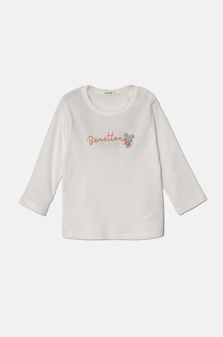 United Colors of Benetton longsleeve din bumbac pentru bebeluși culoarea alb, 3I9WA1057 United Colors of Benetton longsleeve din bumbac pentru bebeluși culoarea alb, 3I9WA1057