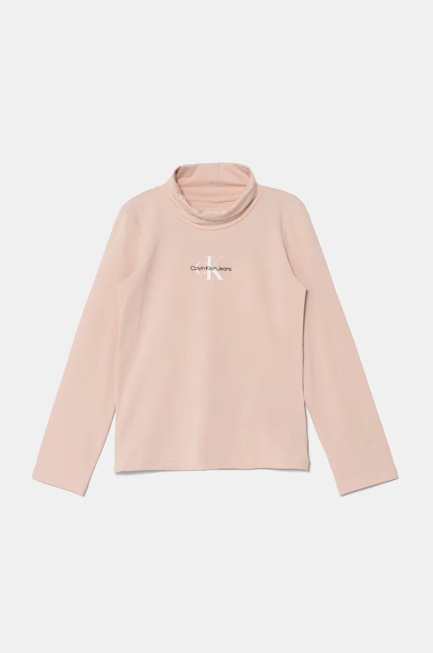 Levně Dětské tričko s dlouhým rukávem Calvin Klein Jeans růžová barva, s golfem, IG0IG02811
