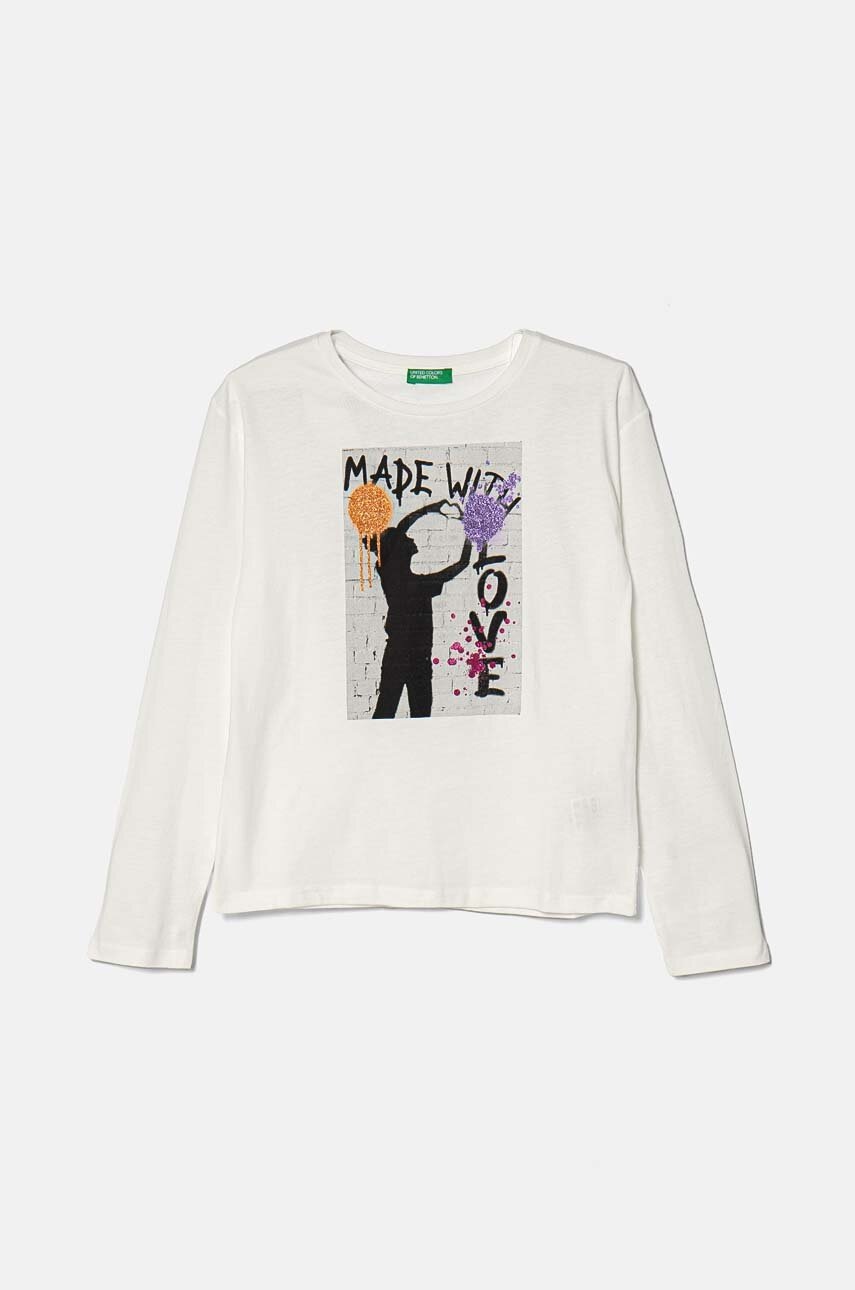 

Детска блуза с дълги ръкави United Colors of Benetton в бяло 3I1XC10KI, Бял