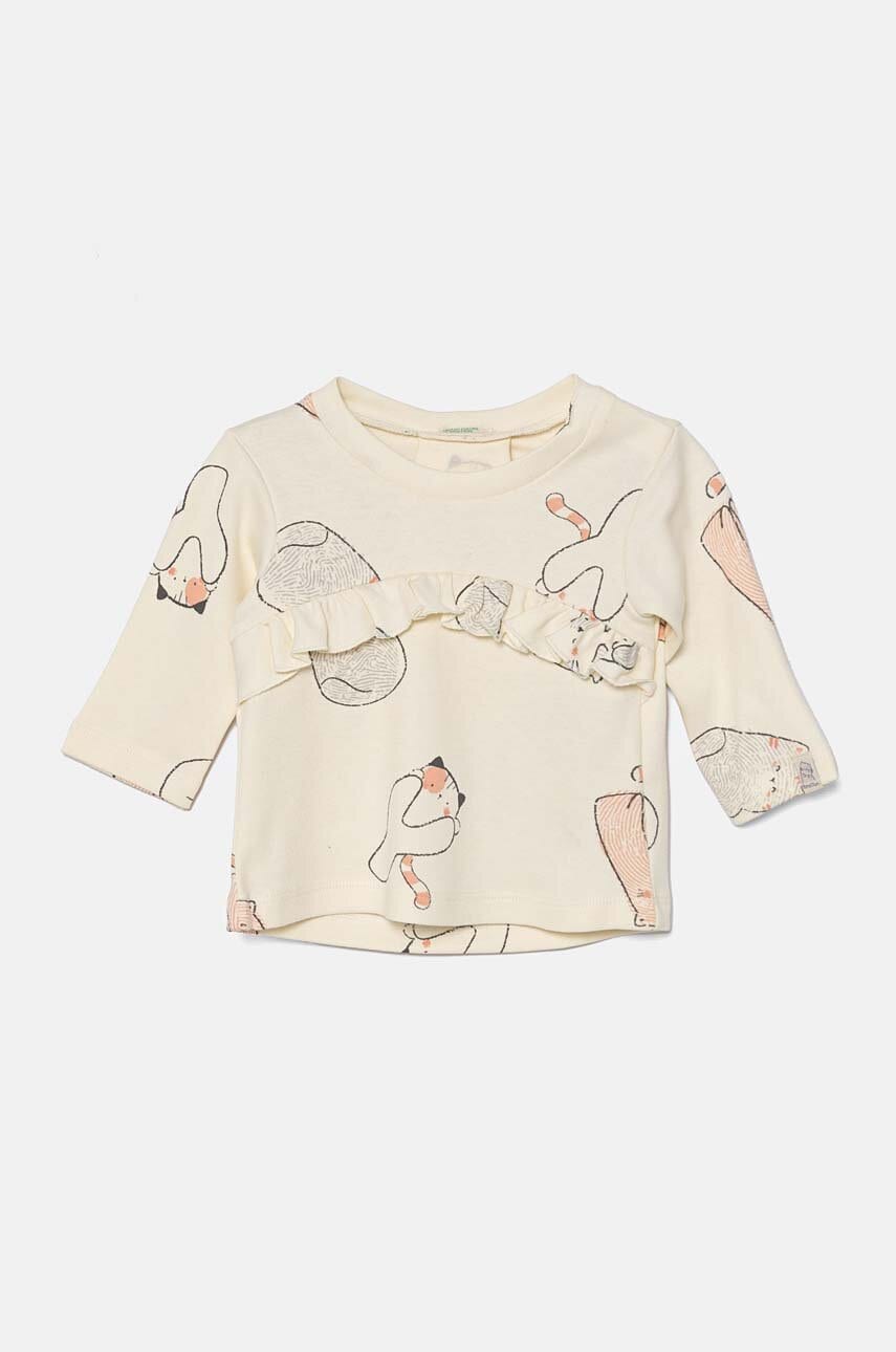 United Colors of Benetton longsleeve din bumbac pentru bebeluși culoarea bej, 3VDDA1059