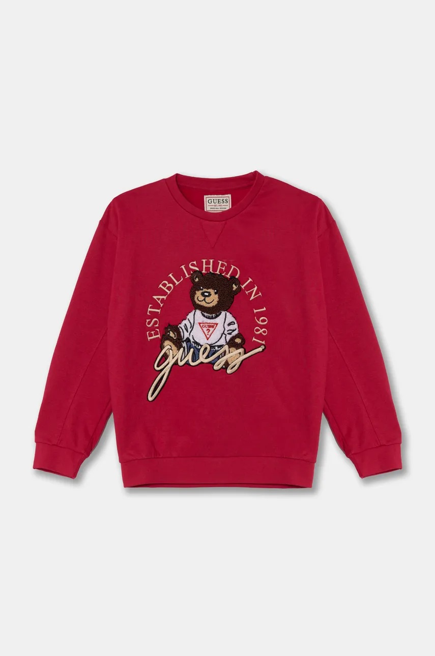 

Детски памучен суичър Guess в бордо с апликация H4BJ07 KAX73