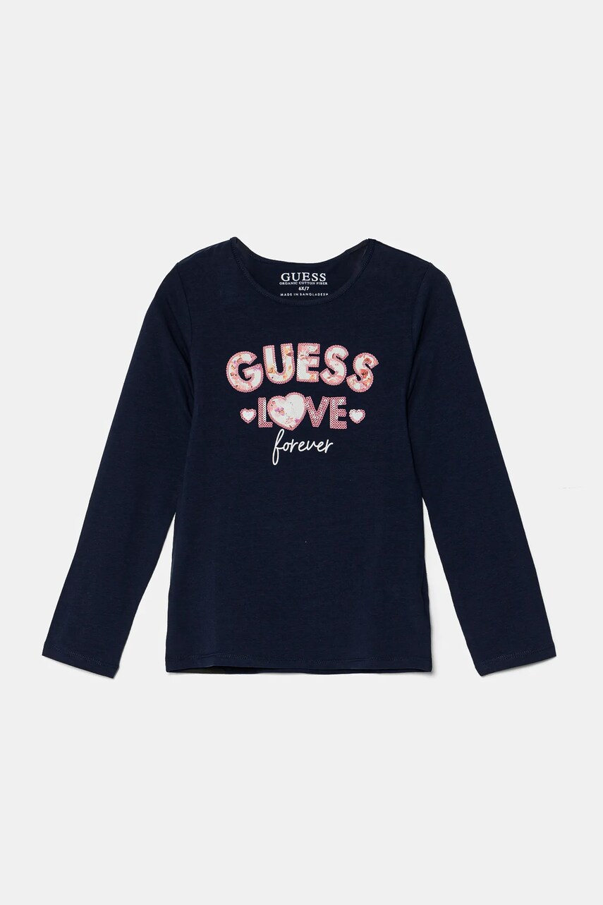 Levně Dětské tričko s dlouhým rukávem Guess tmavomodrá barva, K4BI16 J1314