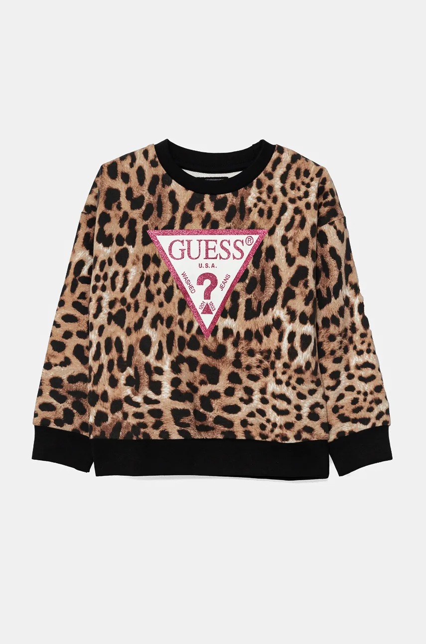 

Детски памучен суичър Guess в кафяво с десен K4BQ00 KAD73, Кафяв