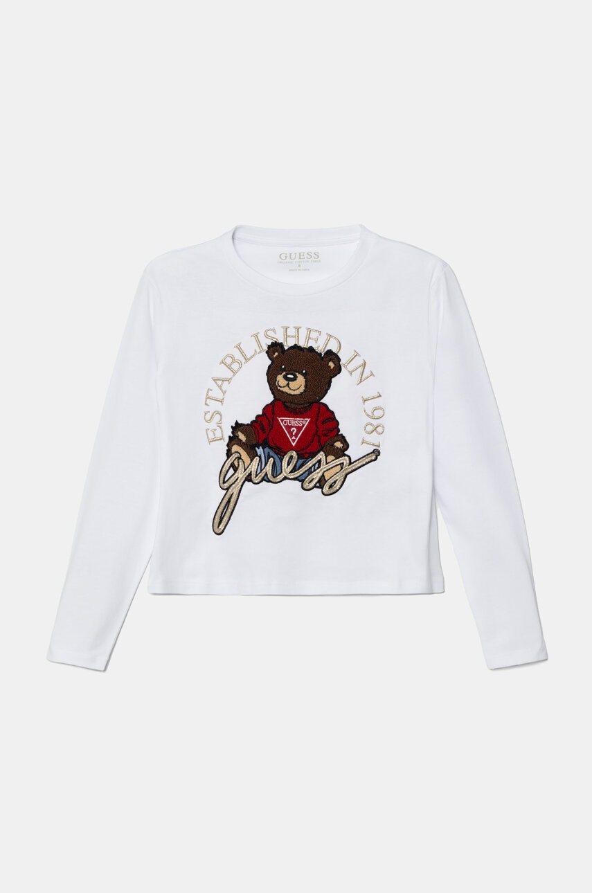 

Детска блуза с дълги ръкави Guess в бяло J4BI10 I3Z14, Бял