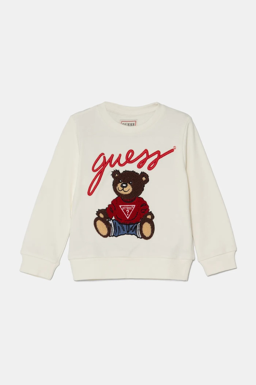 

Детски памучен суичър Guess в бежово с апликация H4BT02 KAX73, Бежов