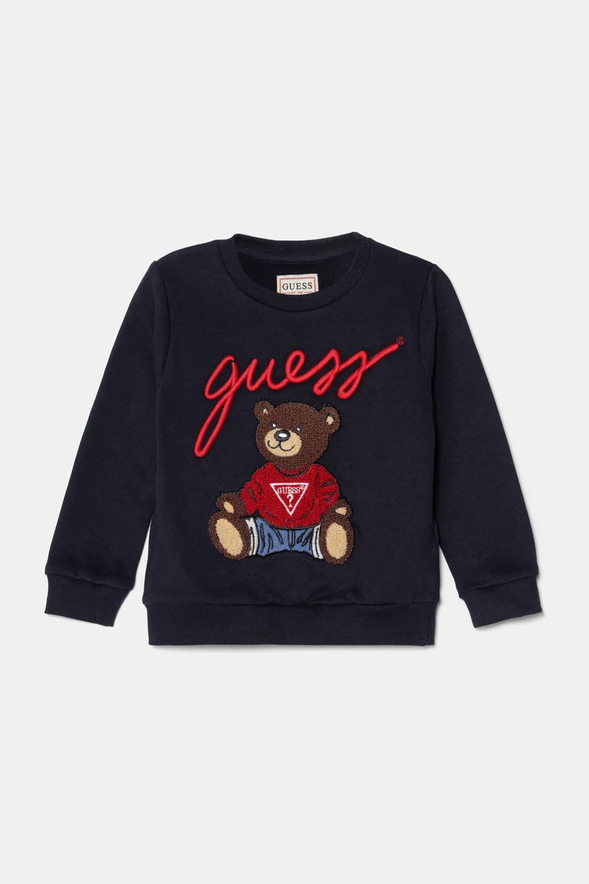 

Детски памучен суичър Guess в тъмносиньо с апликация H4BT02 KAX73, Тъмносин