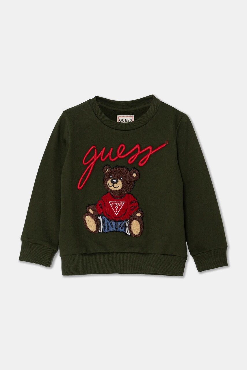 

Детски памучен суичър Guess в зелено с апликация H4BT02 KAX73, Зелен