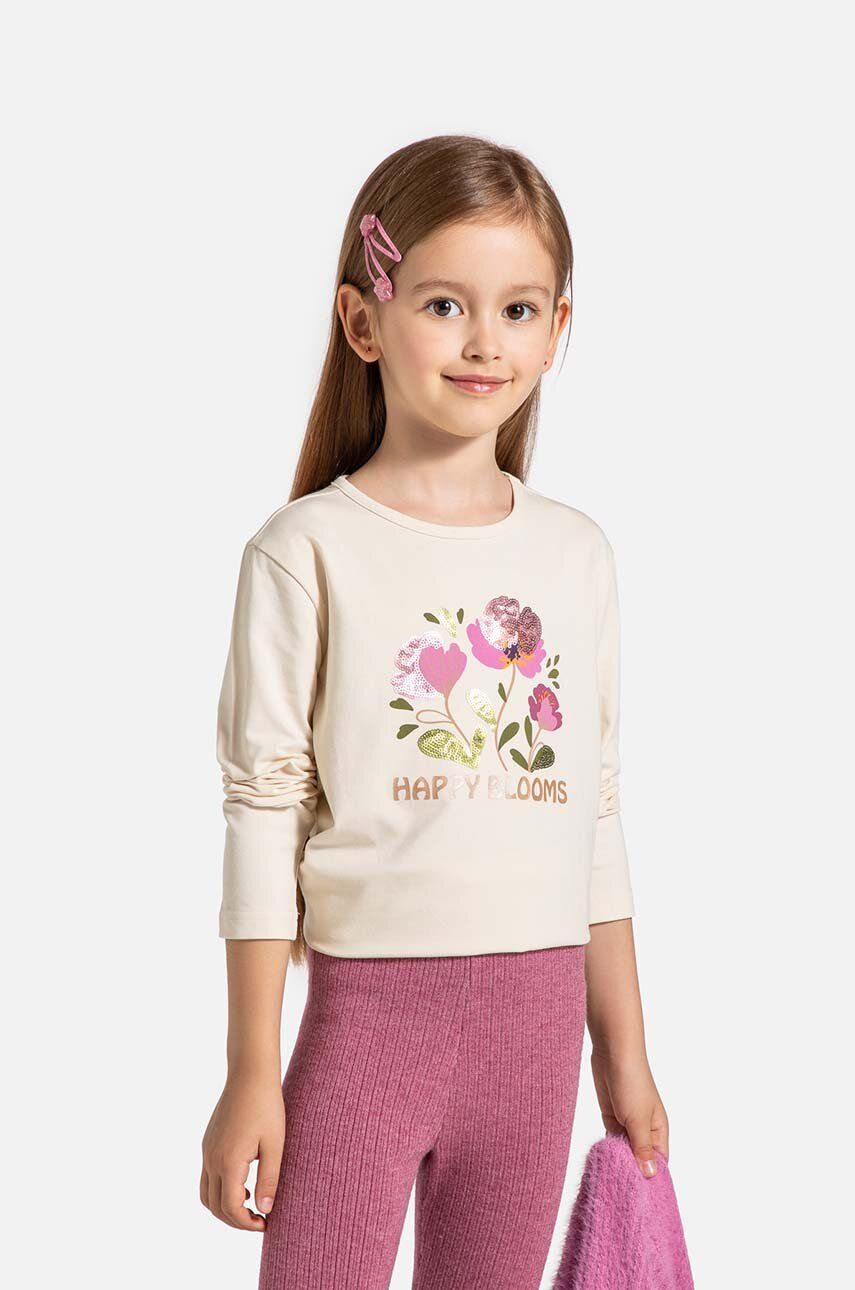 Coccodrillo longsleeve din bumbac pentru copii culoarea bej, MYSTIC NATURE GIRL KIDS