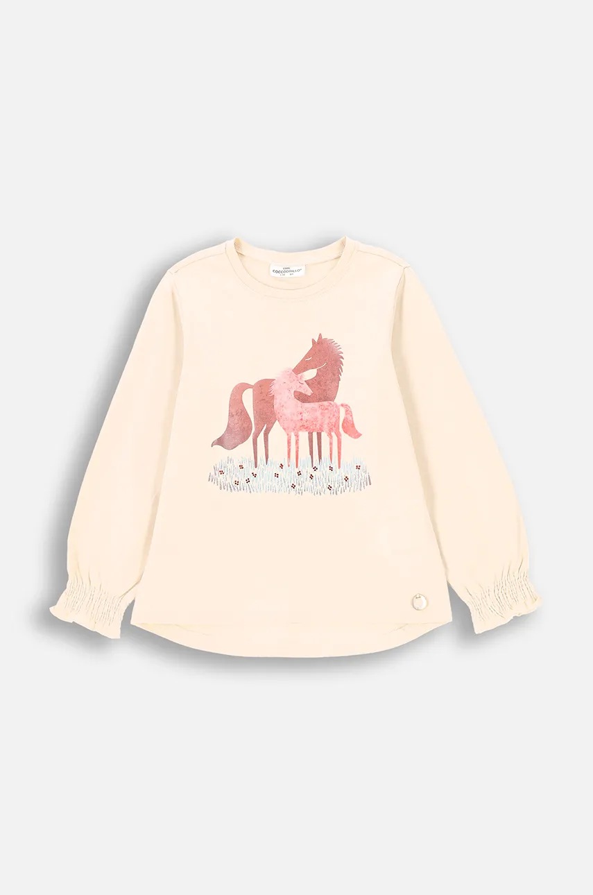 Coccodrillo longsleeve copii culoarea bej, RODEO GIRL KIDS