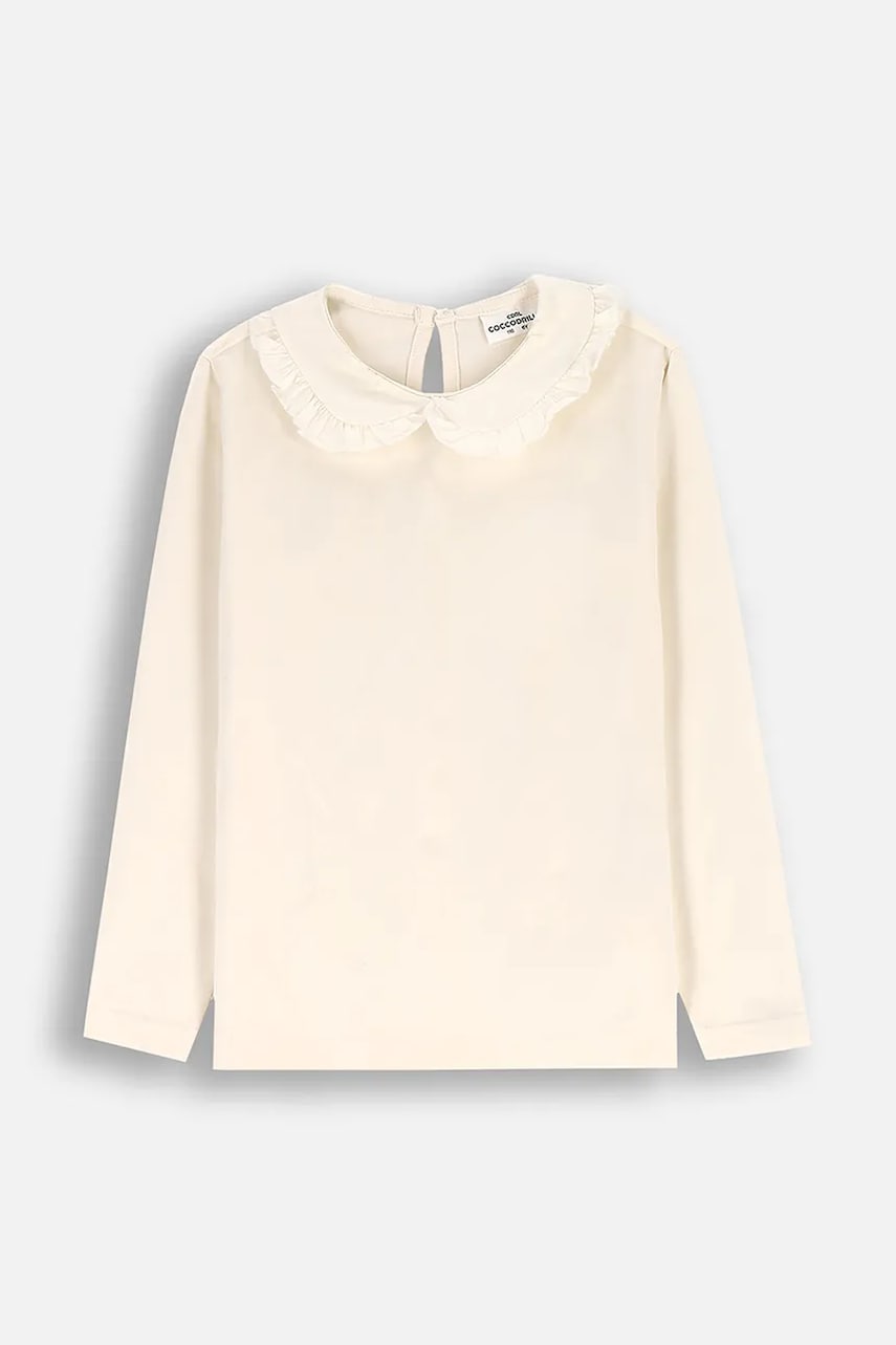Coccodrillo longsleeve din bumbac pentru copii culoarea bej, cu guler, ELEGANT JUNIOR GIRL Coccodrillo longsleeve din bumbac pentru copii culoarea bej, cu guler, ELEGANT JUNIOR GIRL