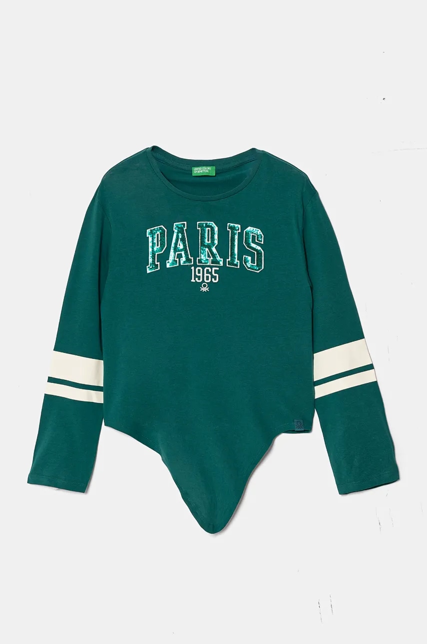 United Colors of Benetton longsleeve din bumbac pentru copii culoarea verde, 3I1XC10JD