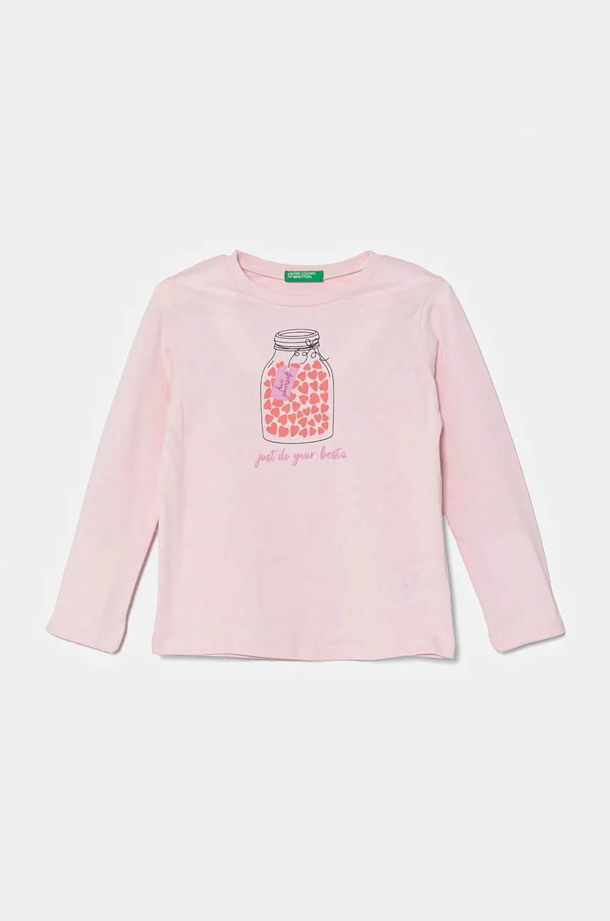 United Colors of Benetton longsleeve din bumbac pentru copii culoarea roz, 3096G10H1