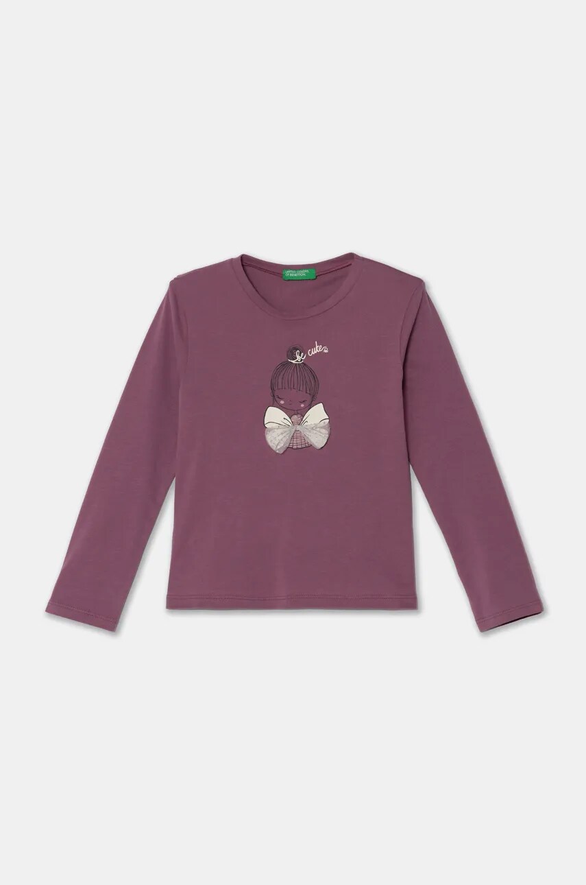 United Colors of Benetton longsleeve din bumbac pentru copii culoarea violet, 3ATNG10GA