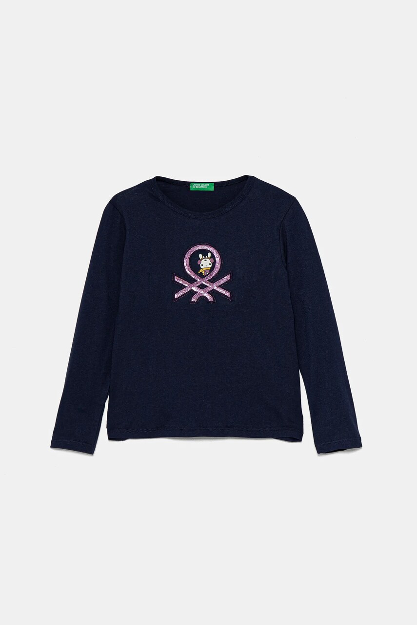 United Colors of Benetton longsleeve din bumbac pentru copii culoarea albastru marin, 3ATNG10GI