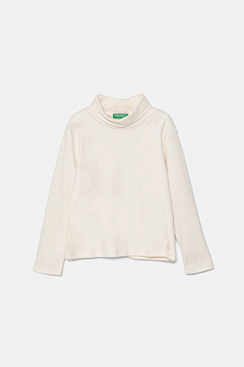 United Colors of Benetton longsleeve din bumbac pentru copii culoarea bej, cu guler, 3AOUG2008