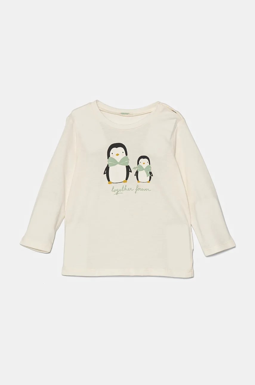 United Colors of Benetton longsleeve din bumbac pentru bebeluși culoarea bej, 3ATNA105F United Colors of Benetton longsleeve din bumbac pentru bebeluși culoarea bej, 3ATNA105F
