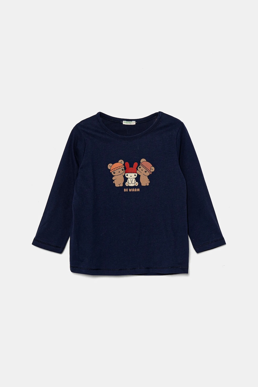United Colors of Benetton longsleeve din bumbac pentru bebeluși culoarea albastru marin, 3ATNA105L United Colors of Benetton longsleeve din bumbac pentru bebeluși culoarea albastru marin, 3ATNA105L