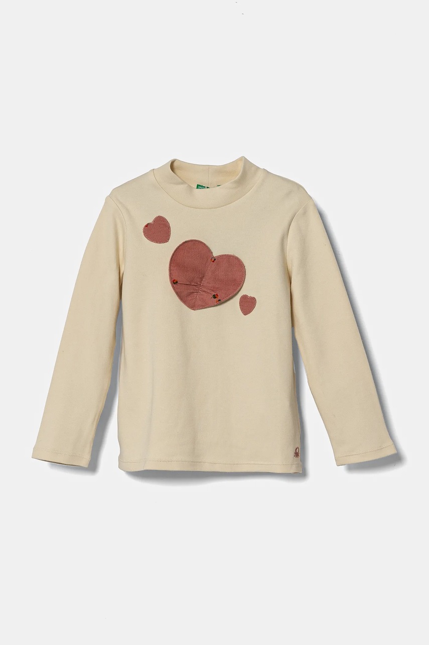 United Colors of Benetton longsleeve din bumbac pentru copii culoarea bej, 3AOUG10H3