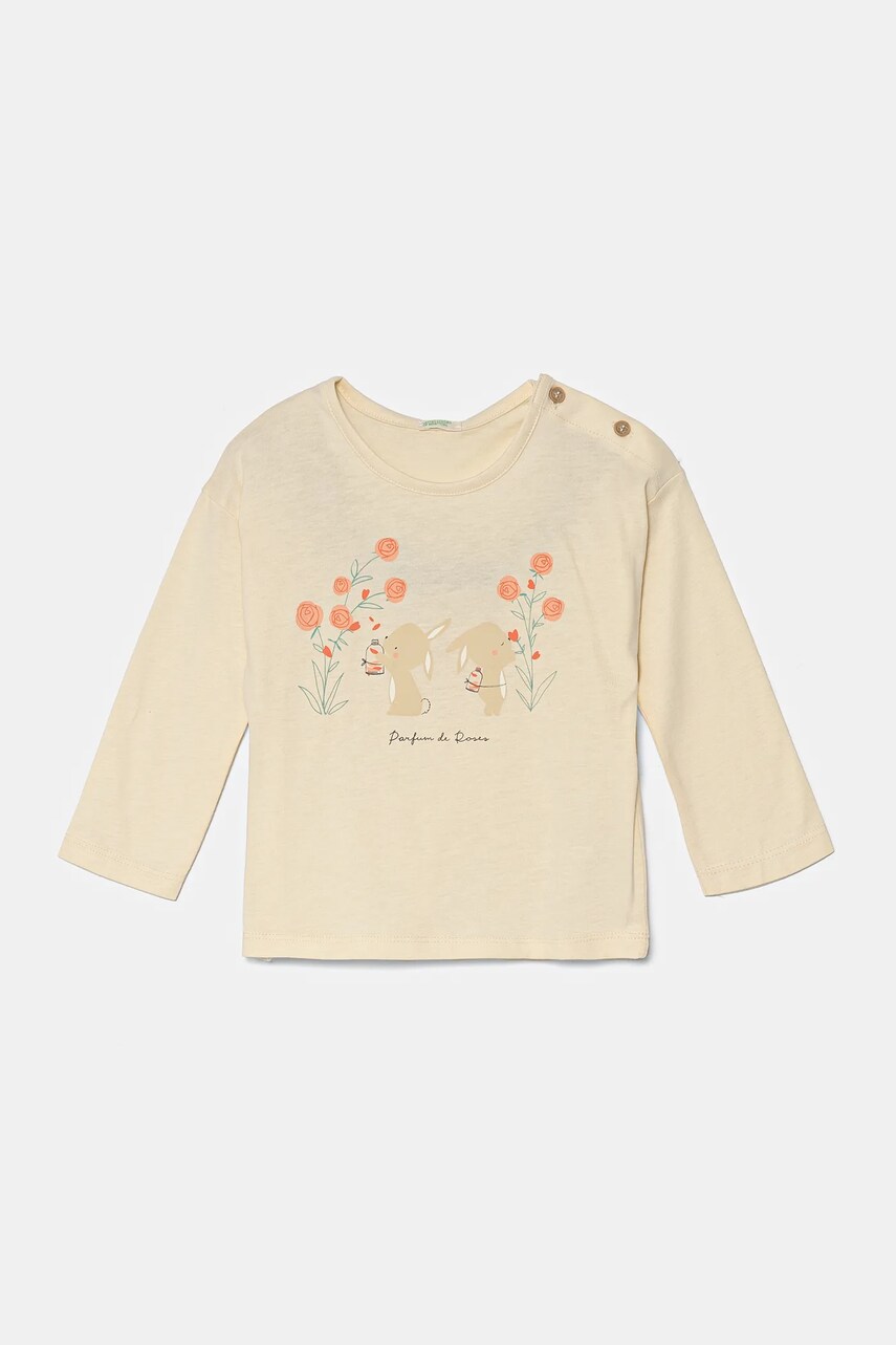 United Colors of Benetton longsleeve din bumbac pentru bebeluși culoarea bej, 3ATNA105M