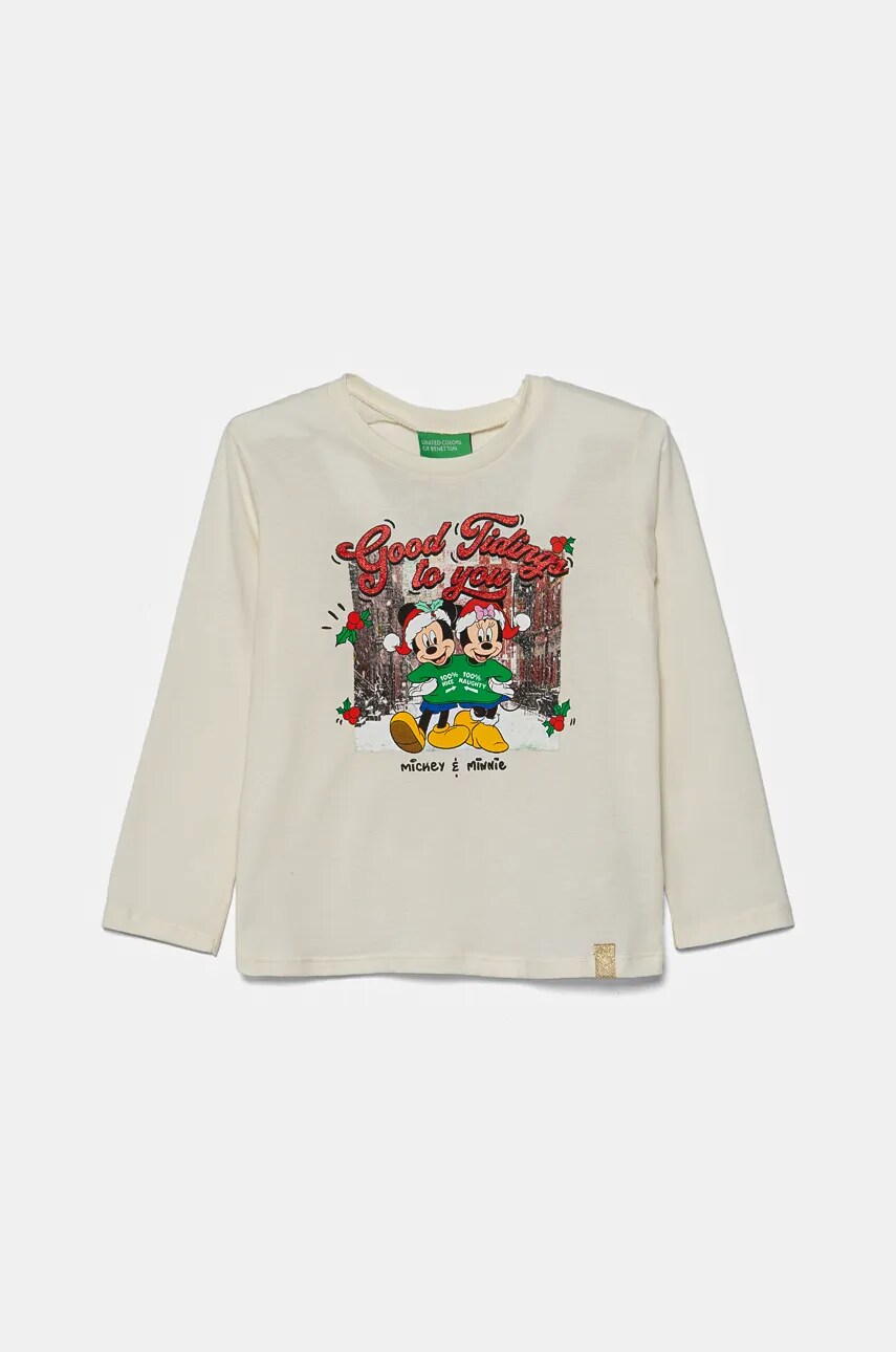 United Colors of Benetton longsleeve din bumbac pentru copii culoarea bej, 3ATNG10GQ