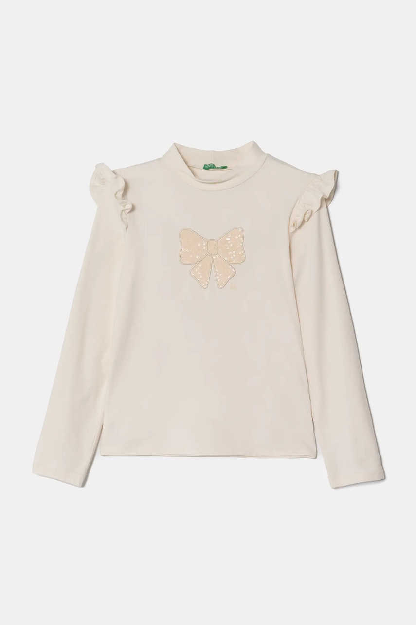 United Colors of Benetton longsleeve culoarea bej, cu turtleneck, 3Q8DG10GG