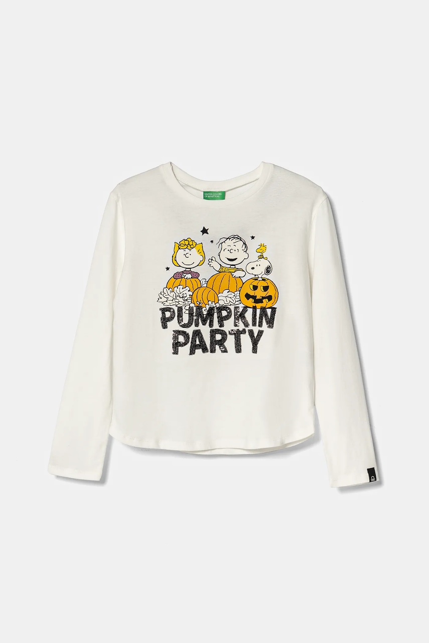 Dětské bavlněné tričko s dlouhým rukávem United Colors of Benetton bílá barva, 3VR5C10OQ