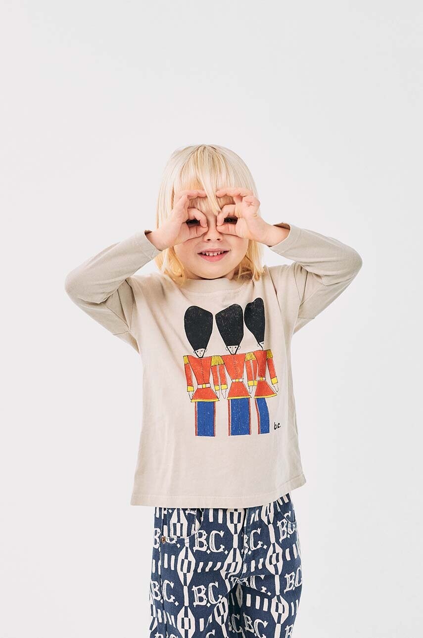 Bobo Choses longsleeve din bumbac pentru copii Little Tin Soldier culoarea bej, cu imprimeu, 224AC020