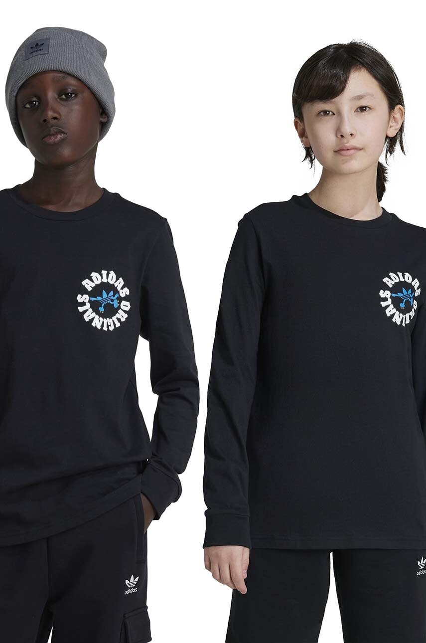 adidas Originals longsleeve din bumbac pentru copii GFX LONGSLEEVE culoarea negru, cu imprimeu, IY5454 adidas Originals longsleeve din bumbac pentru copii GFX LONGSLEEVE culoarea negru, cu imprimeu, IY5454