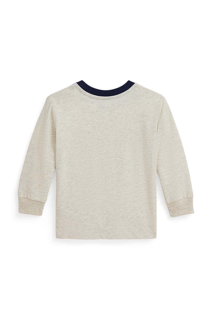 Хлопковый лонгслив для младенцев Polo Ralph Lauren цвет бежевый с принтом 320952877002