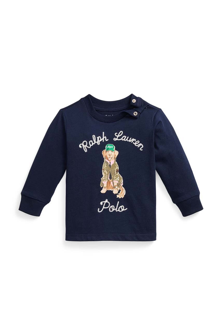 Levně Dětské bavlněné tričko s dlouhým rukávem Polo Ralph Lauren tmavomodrá barva, s potiskem, 320953576001