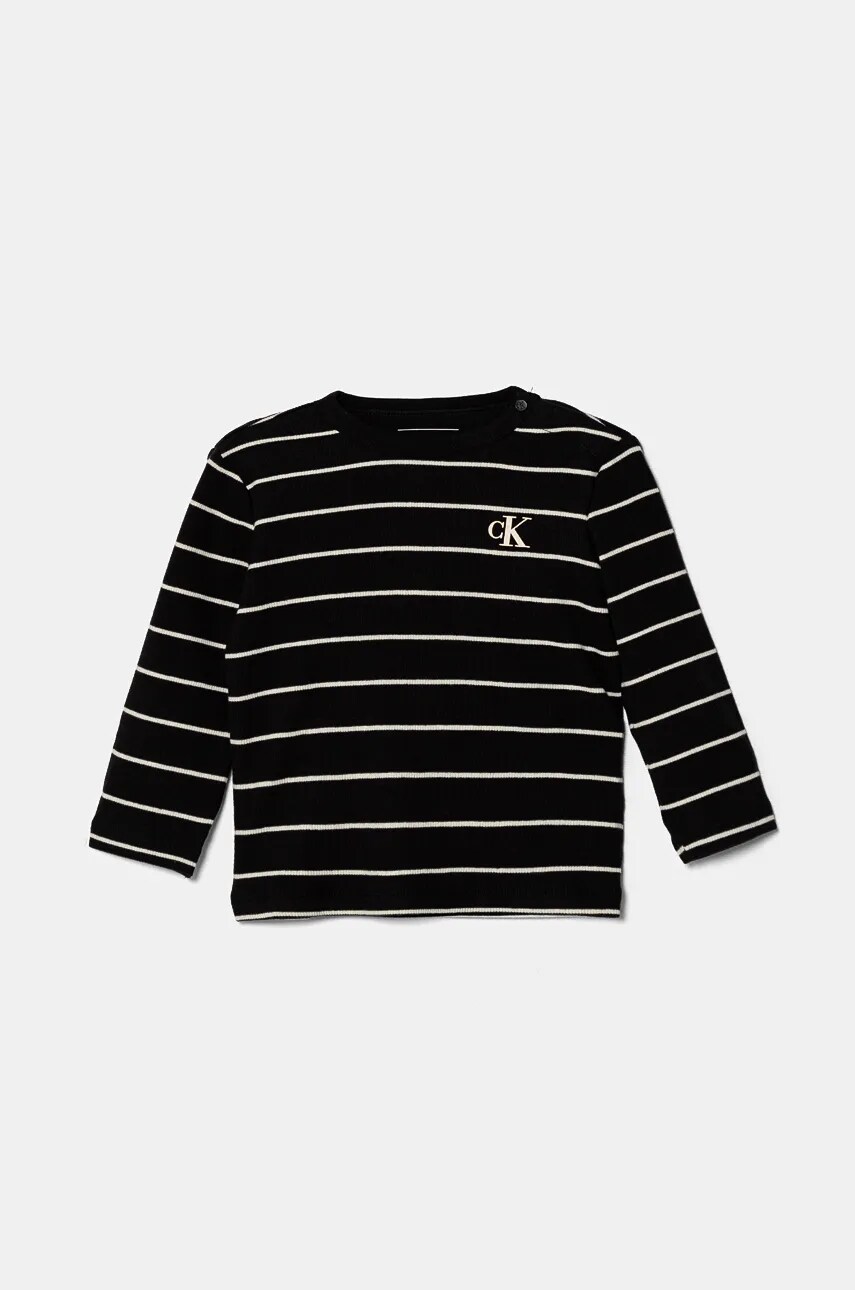 Levně Kojenecké tričko s dlouhým rukávem Calvin Klein Jeans černá barva, IN0IN00223