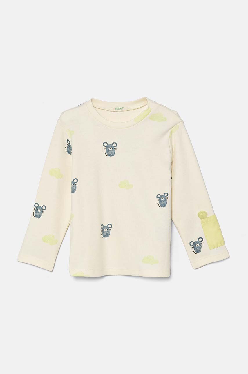 United Colors of Benetton longsleeve din bumbac pentru bebeluși culoarea bej, modelator, 3M28A1053