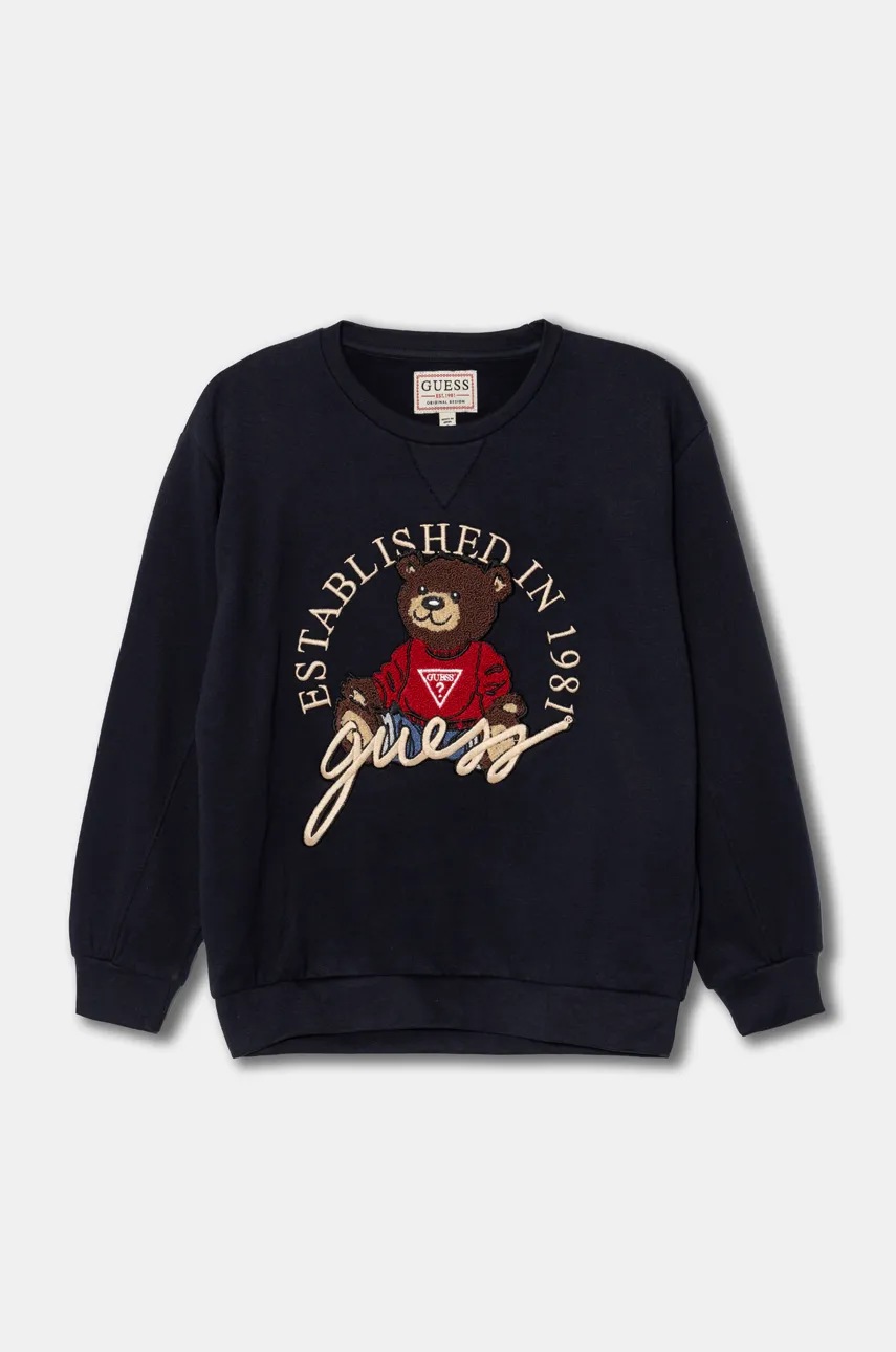 

Детски памучен суичър Guess в тъмносиньо с апликация H4BJ07 KAX73, Тъмносин