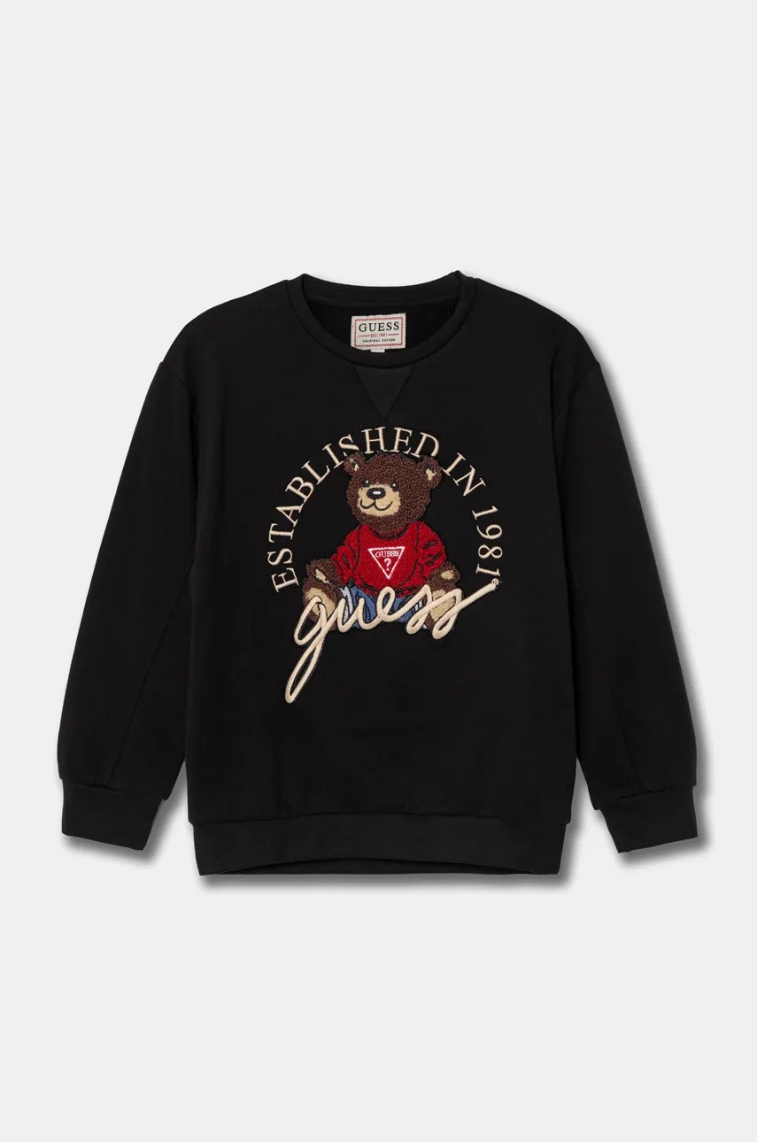 

Детски памучен суичър Guess в черно с апликация H4BJ07 KAX73, Черен