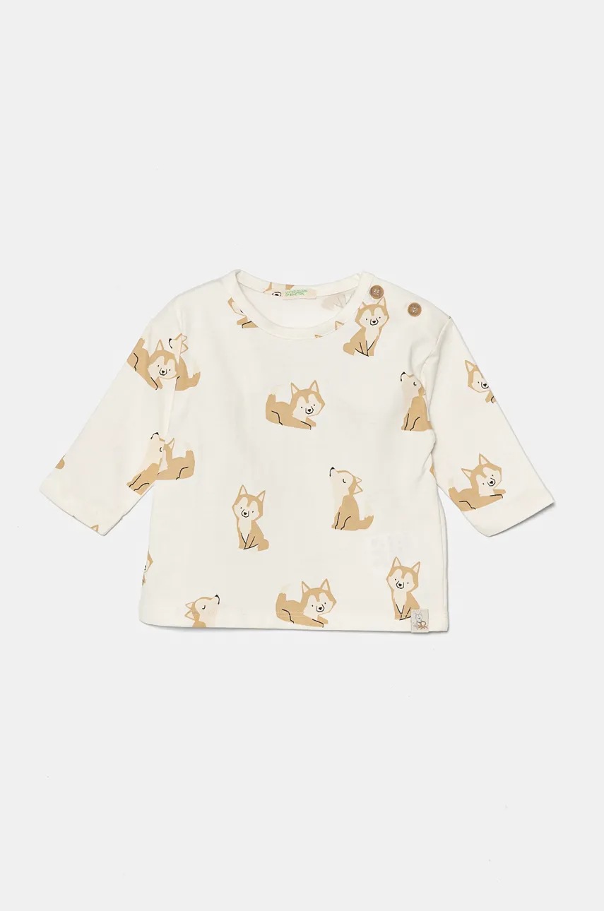 United Colors of Benetton longsleeve din bumbac pentru bebeluși culoarea bej, 36TQA105J