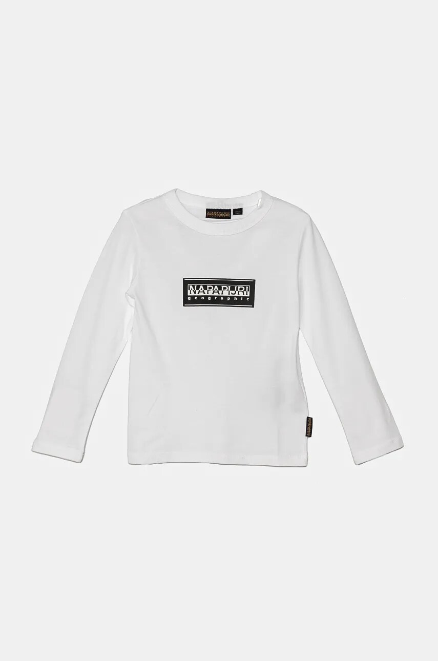Napapijri longsleeve din bumbac pentru copii S-CHAMOIS LS culoarea alb, cu imprimeu, NP0A4HYK0021