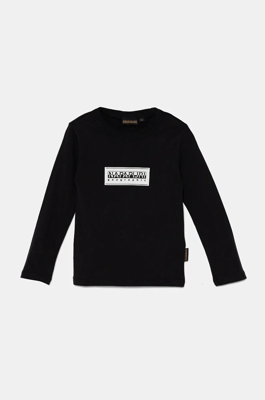 Napapijri longsleeve din bumbac pentru copii S-CHAMOIS LS culoarea negru, cu imprimeu, NP0A4HYK0411