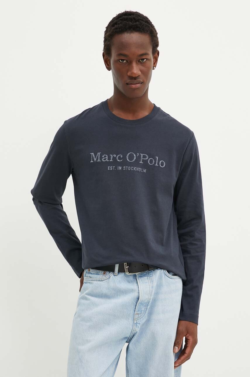 

Памучна блуза с дълги ръкави Marc O'Polo в тъмносиньо с принт 426201252152, Тъмносин