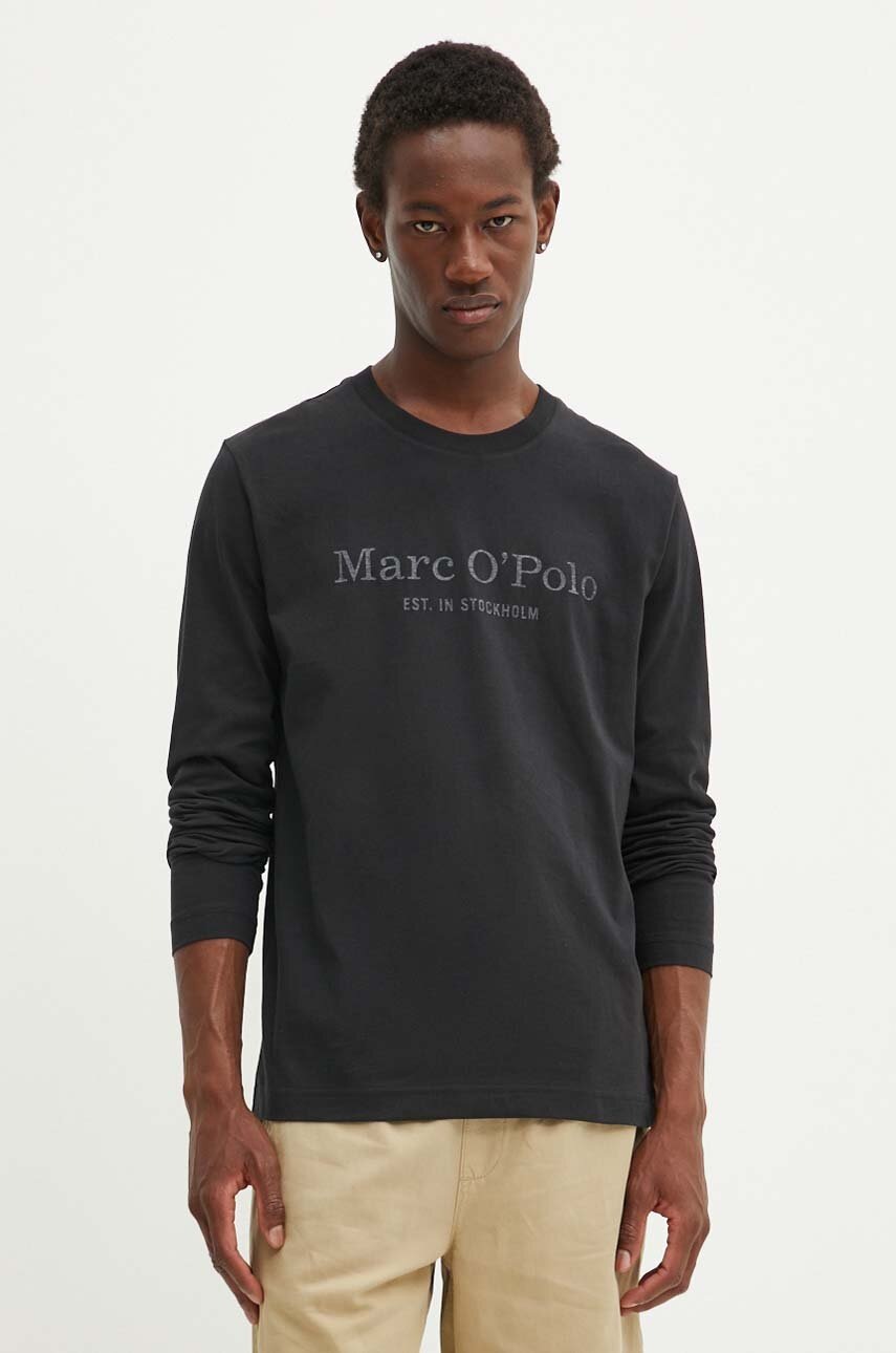 

Памучна блуза с дълги ръкави Marc O'Polo в черно с принт 426201252152, Черен