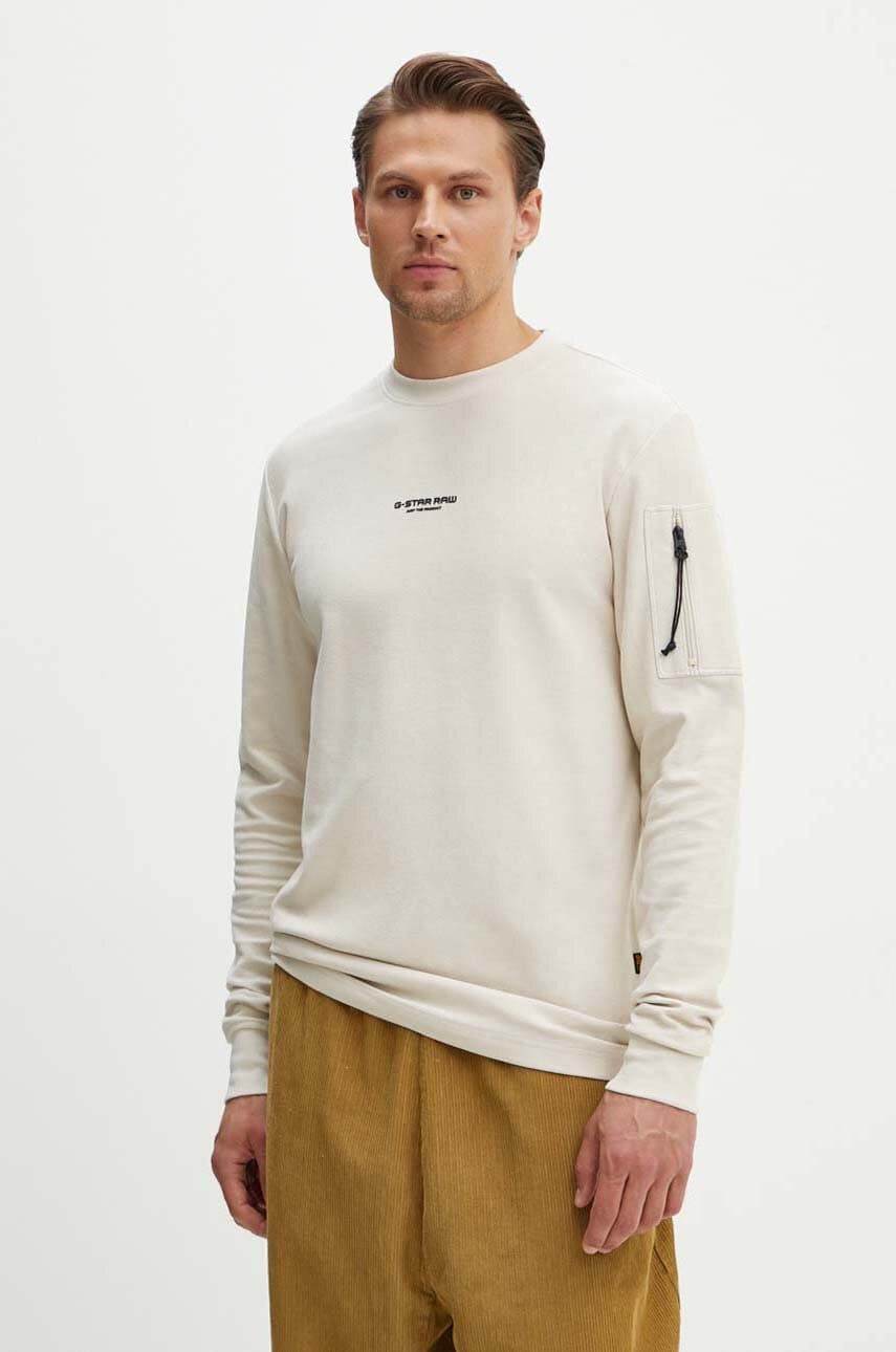 G-Star longsleeve din bumbac culoarea bej, uni, D24706-D617