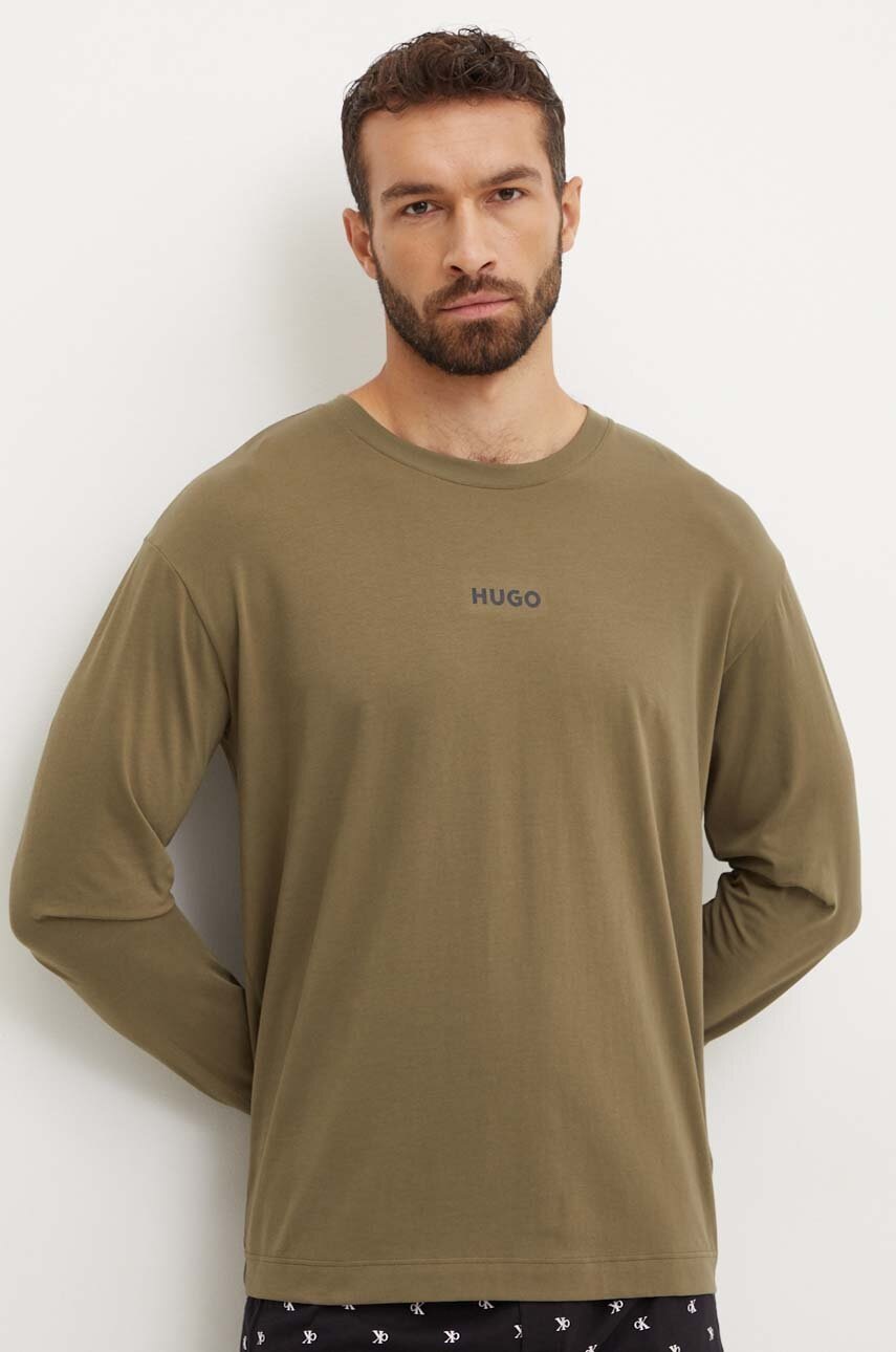HUGO longsleeve lounge culoarea verde, cu imprimeu, 50522302