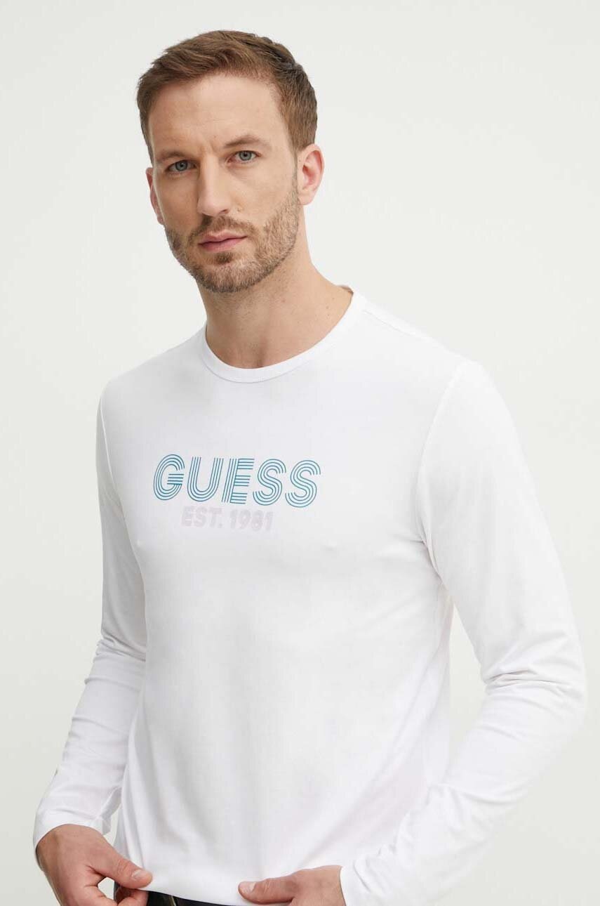 

Блуза с дълги ръкави Guess в бяло с принт M4YI33 J1314, Бял