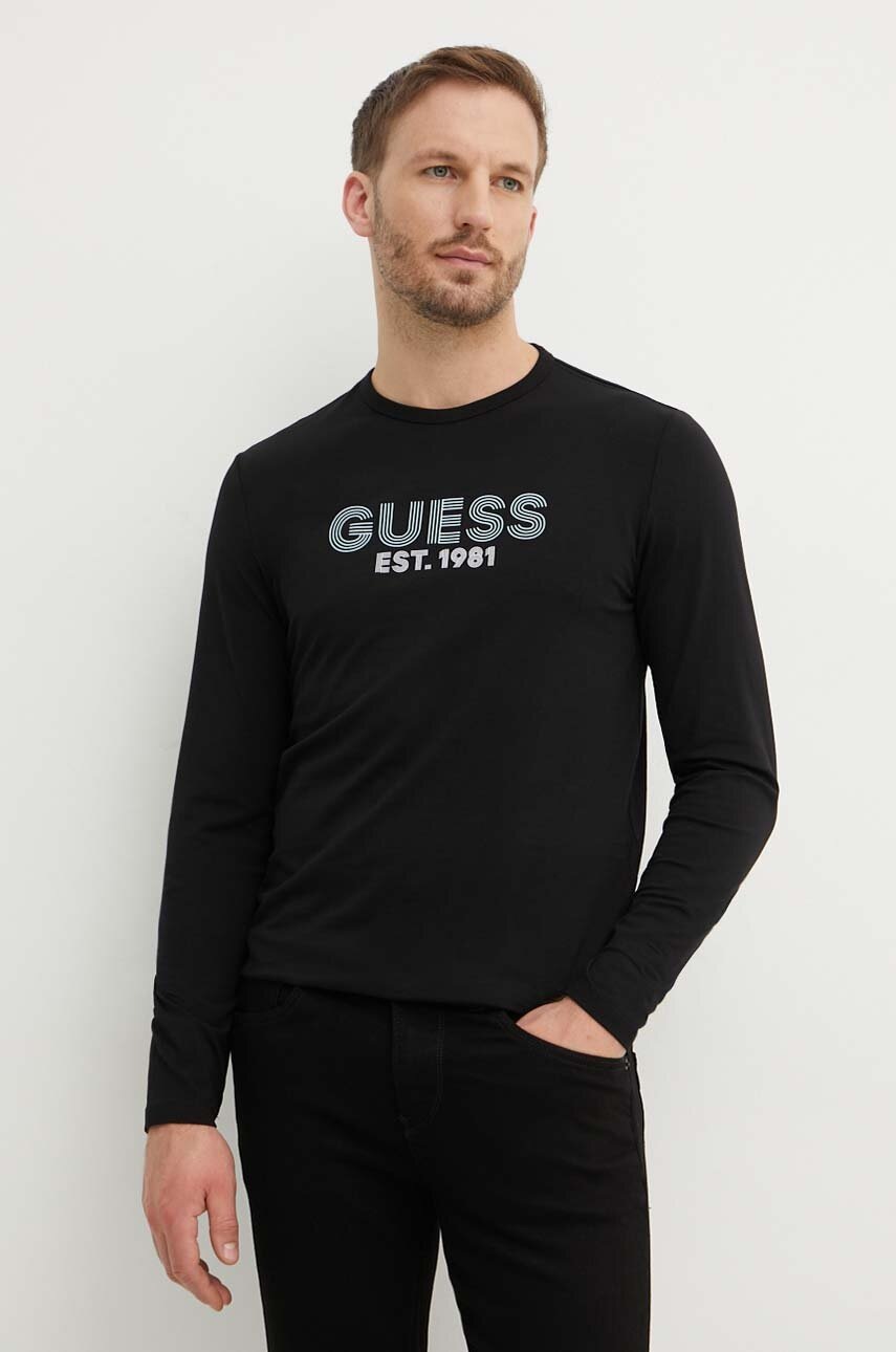 

Блуза с дълги ръкави Guess в черно с принт M4YI33 J1314, Черен