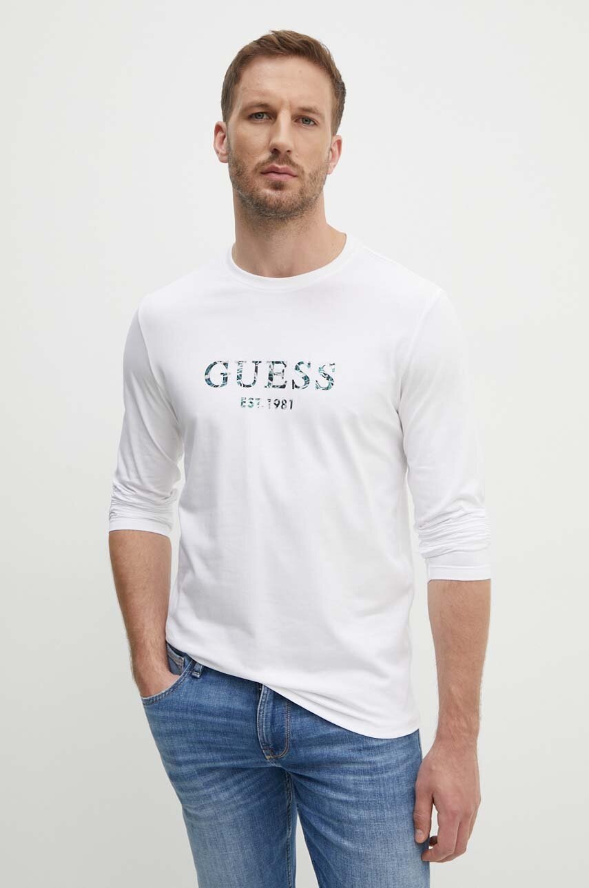 

Блуза с дълги ръкави Guess в бяло с принт M4YI39 J1314, Бял