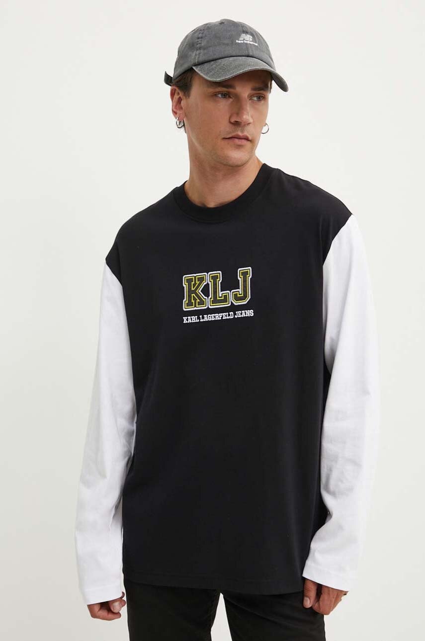 Karl Lagerfeld Jeans longsleeve din bumbac culoarea negru, modelator, 245D1706