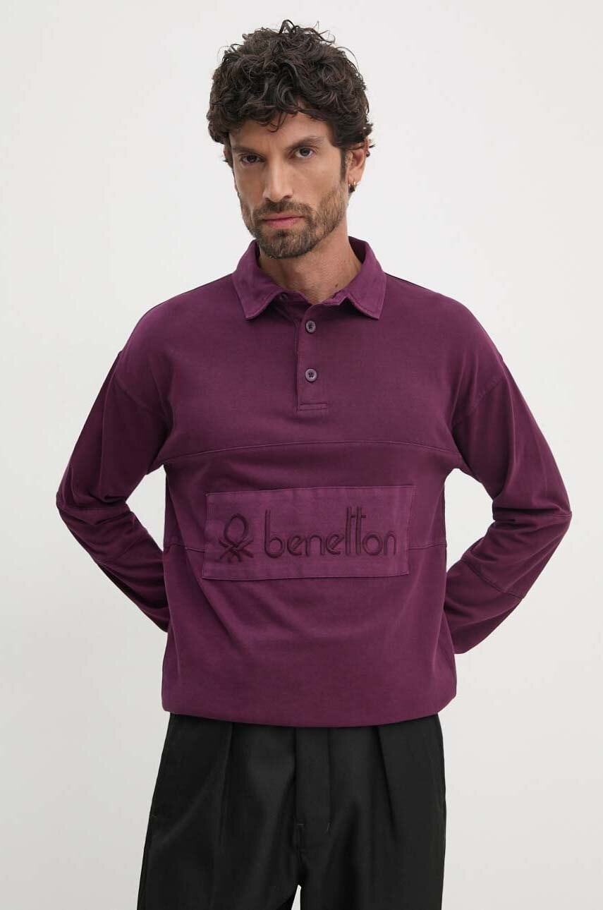 United Colors of Benetton longsleeve din bumbac culoarea violet, neted, 3G9WU3020